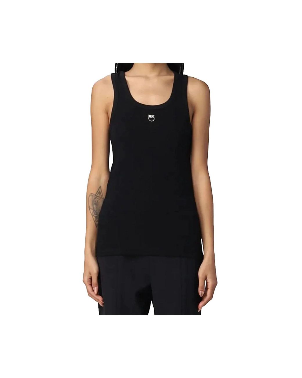 Pinko Black Love Birds Logo Ribbed Tank Top