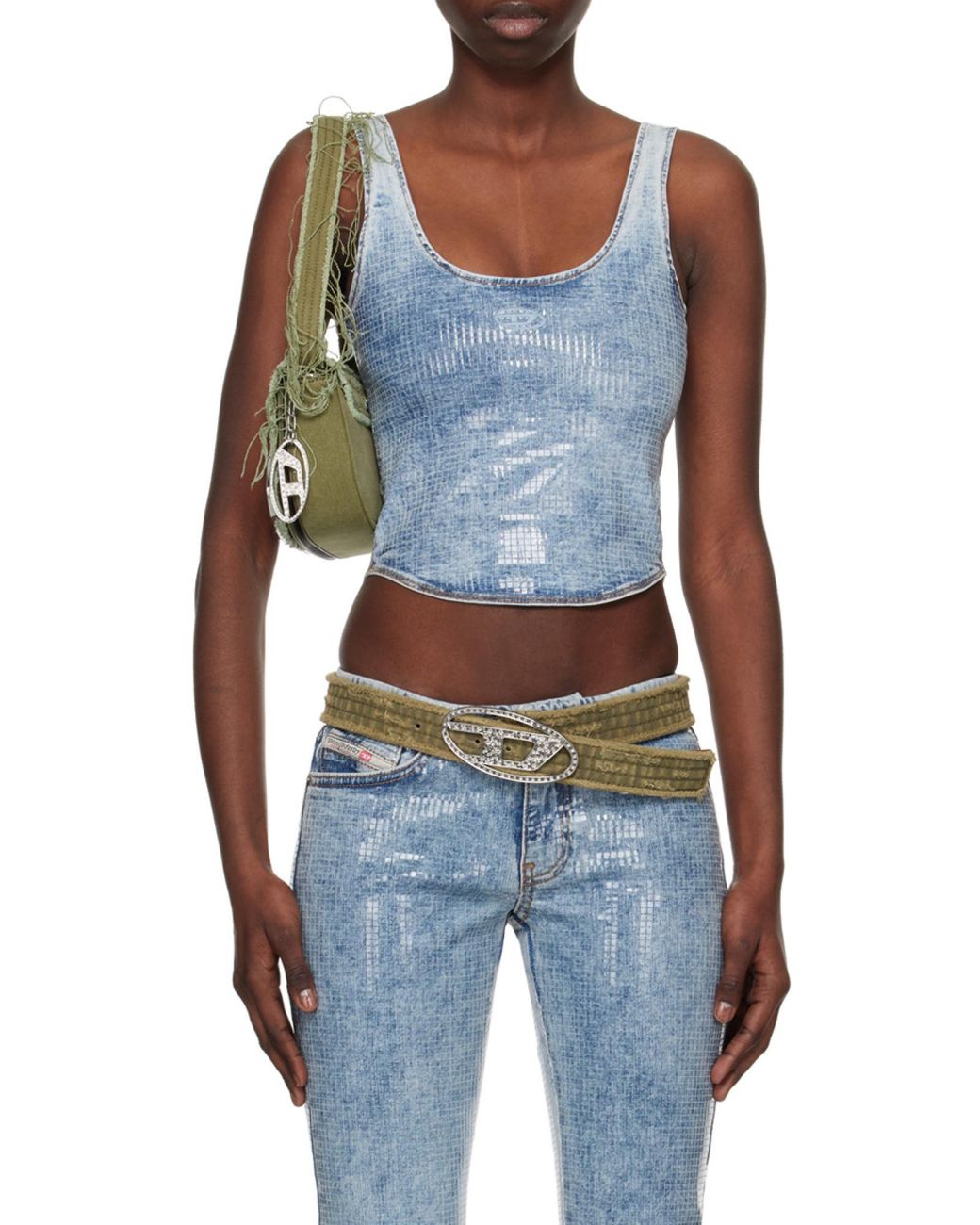 DIESEL Blue Shi Denim Style Printed Bustier Top