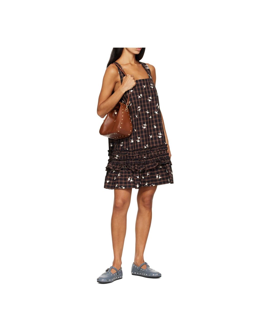 Ganni Brown Stud-Embellished Mini Hobo Bag