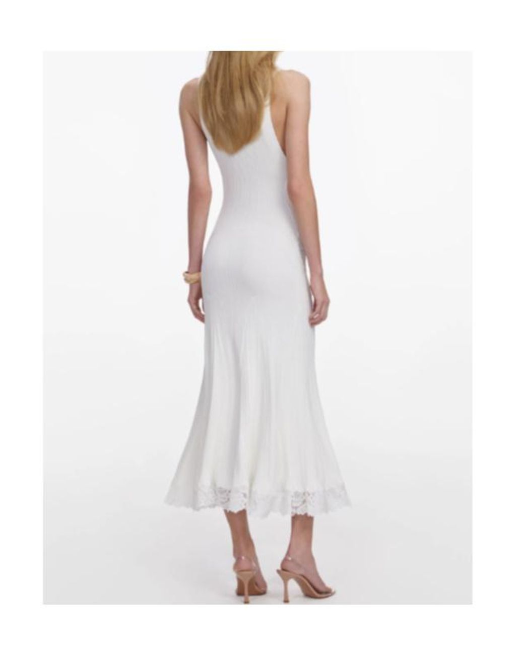 Self-Portrait White Lace-Panel Knitted Midi Dress