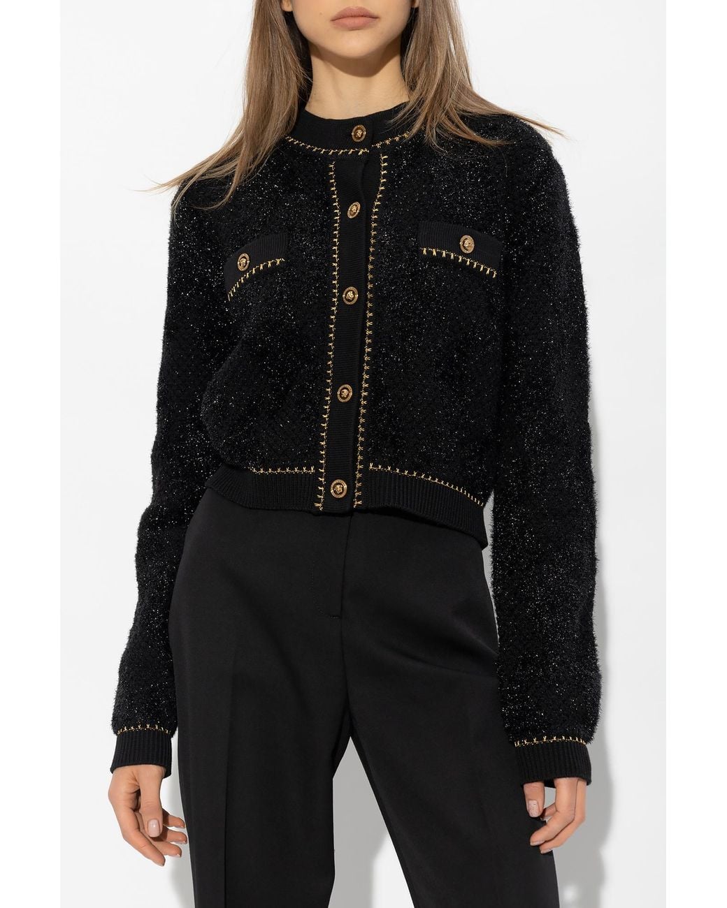 Versace Black Tweed Buttoned Cardigan
