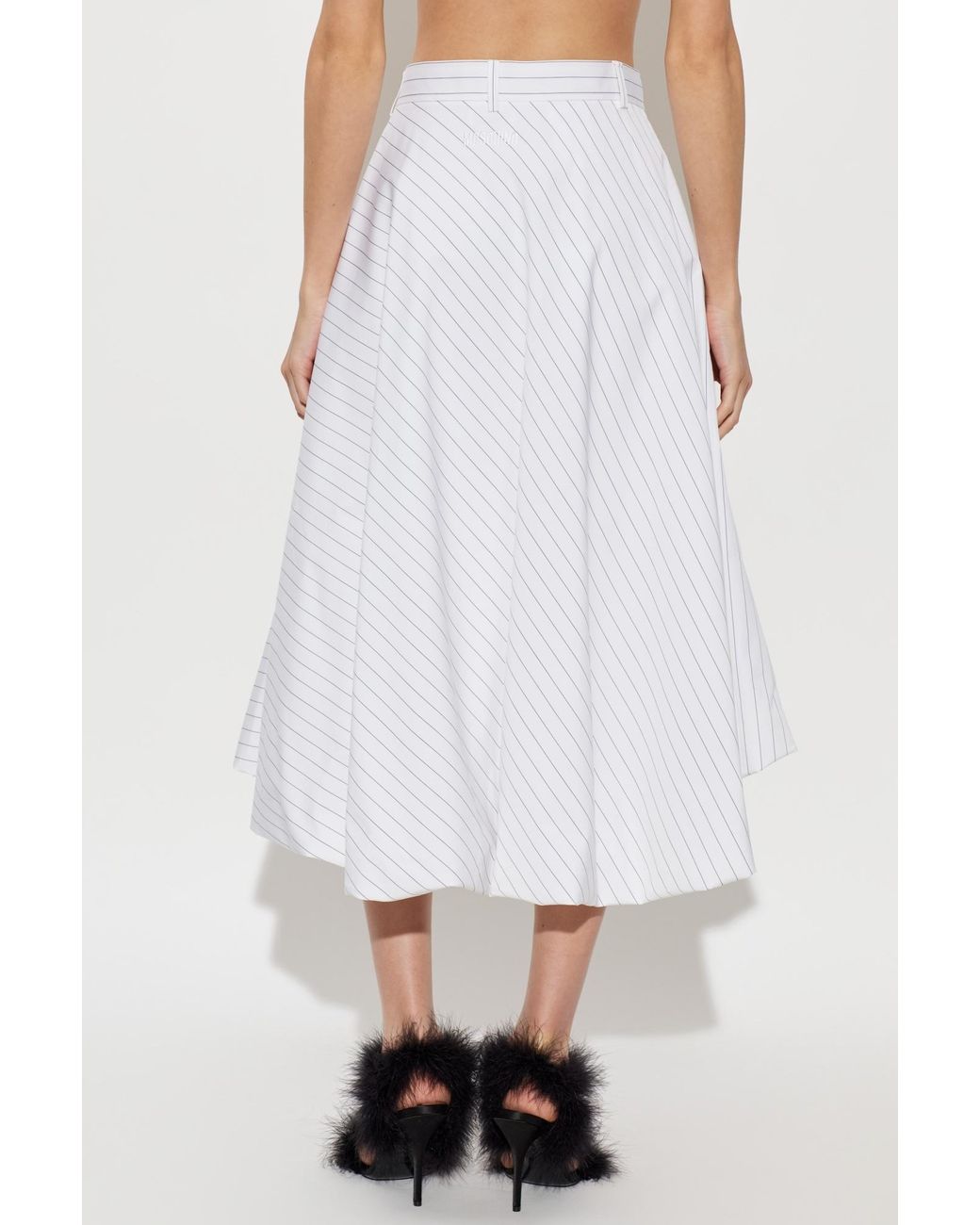 Moschino White Asymmetric Striped Midi Skirt
