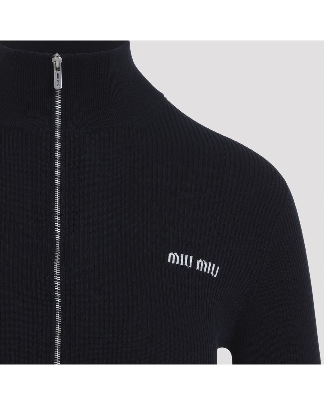 Miu Miu Blue Ribbed Zip-Up Cardigan