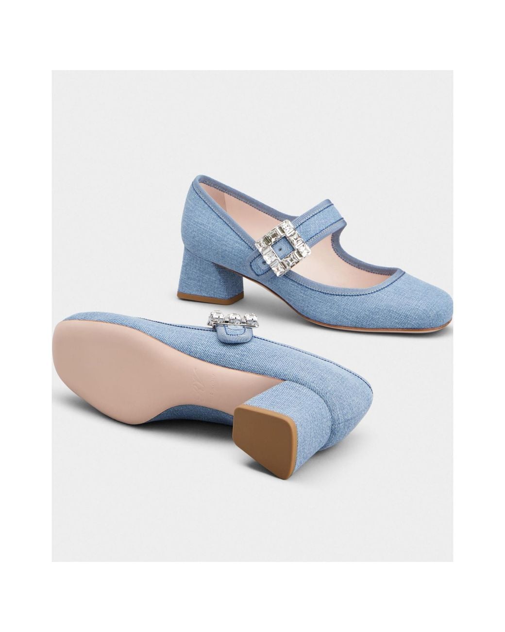 Roger Vivier Blue Très Vivier Strass Buckle Babies Pumps