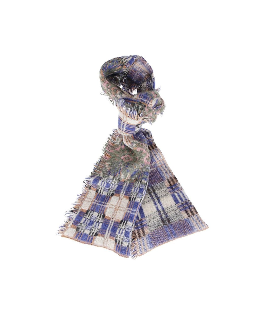 Dries Van Noten Gray Teepee Checked Fringed Scarf