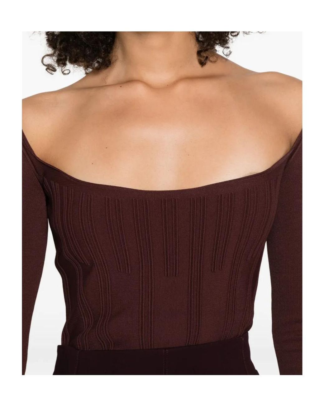 Mugler Purple Square-Neck Ribbed Top