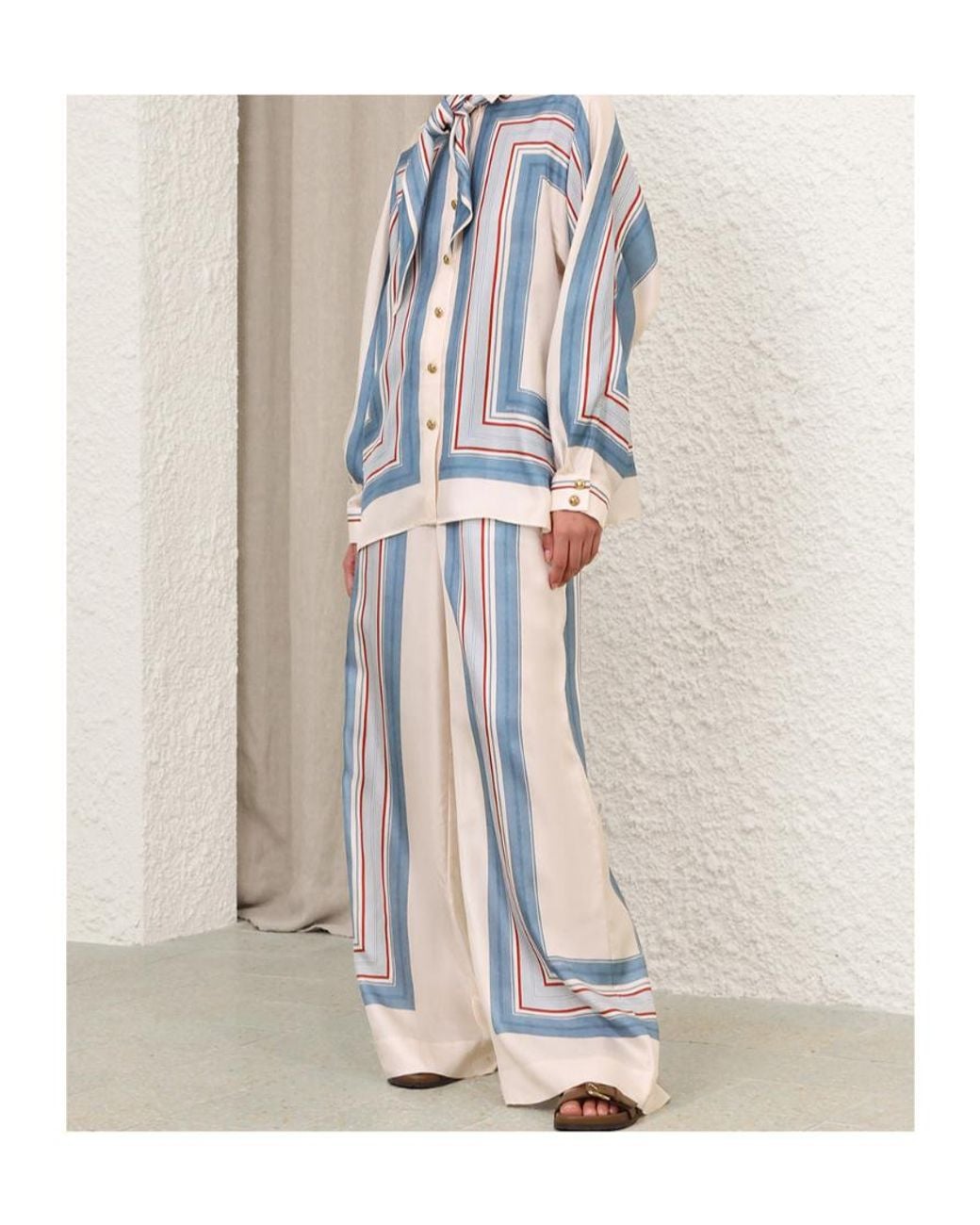 Zimmermann Blue Geometric Print Wide-Leg Pants