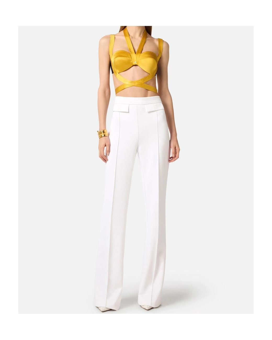 Elisabetta Franchi White Logo Embroidered Pants