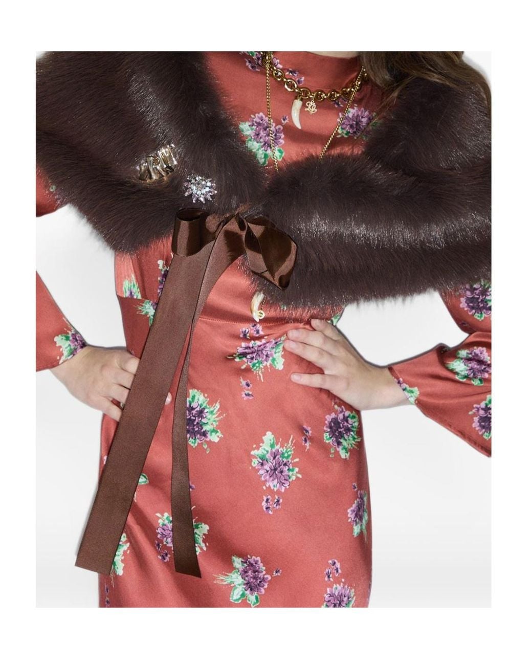 Liu Jo Brown Embellished Faux-Fur Scarf