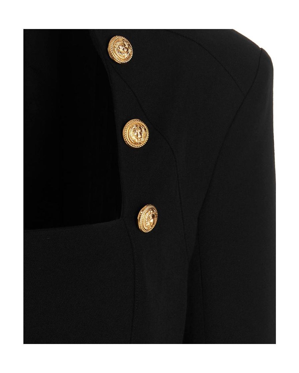 Balmain Black Square-Neck Wool Mini Dress