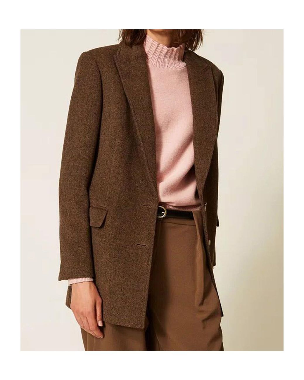 Twinset Brown Velvet-Finish Wool Blazer