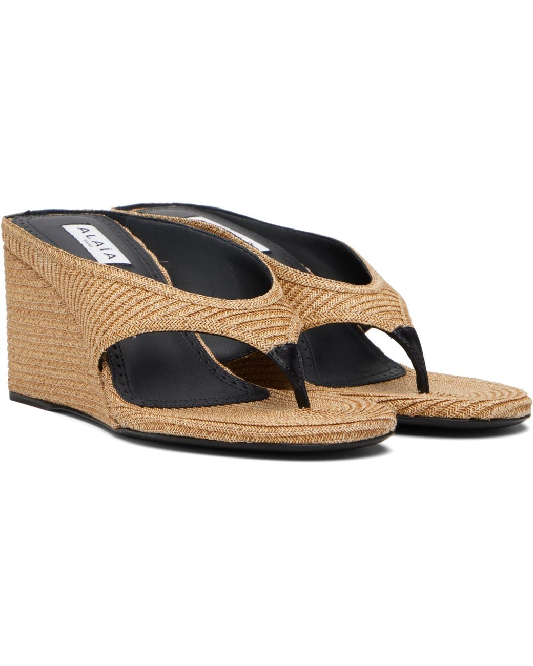 Alaïa Natural Cube Thong Straw Heeled Sandals