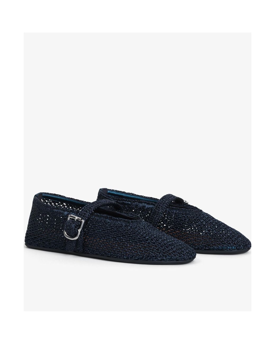 Alaïa Blue Alaïa Buckled Knitted Ballet Flats