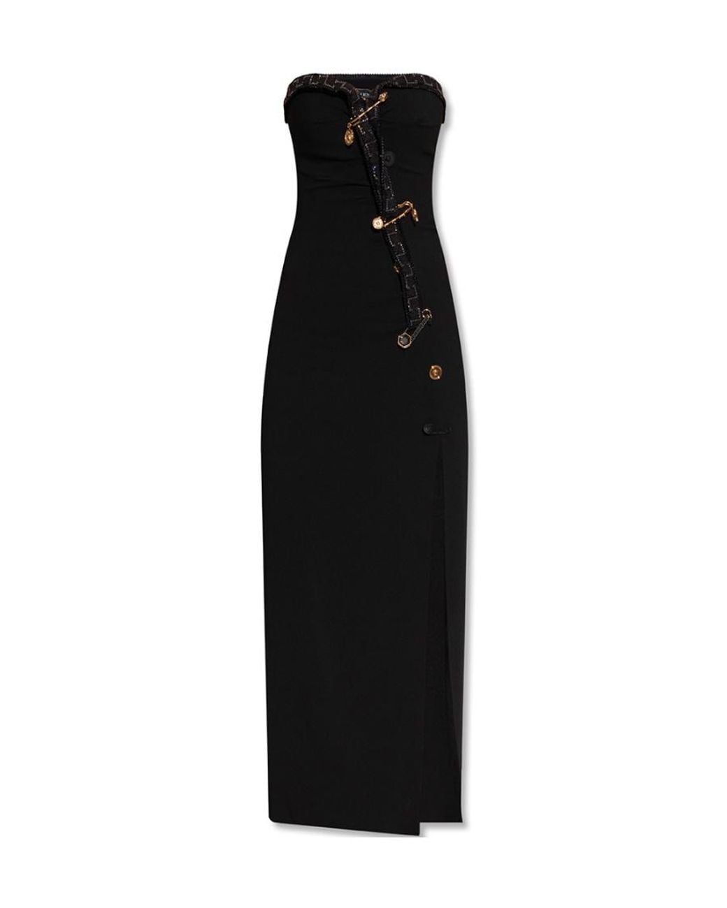 Versace Black Safety Pin Detailed Midi Dress