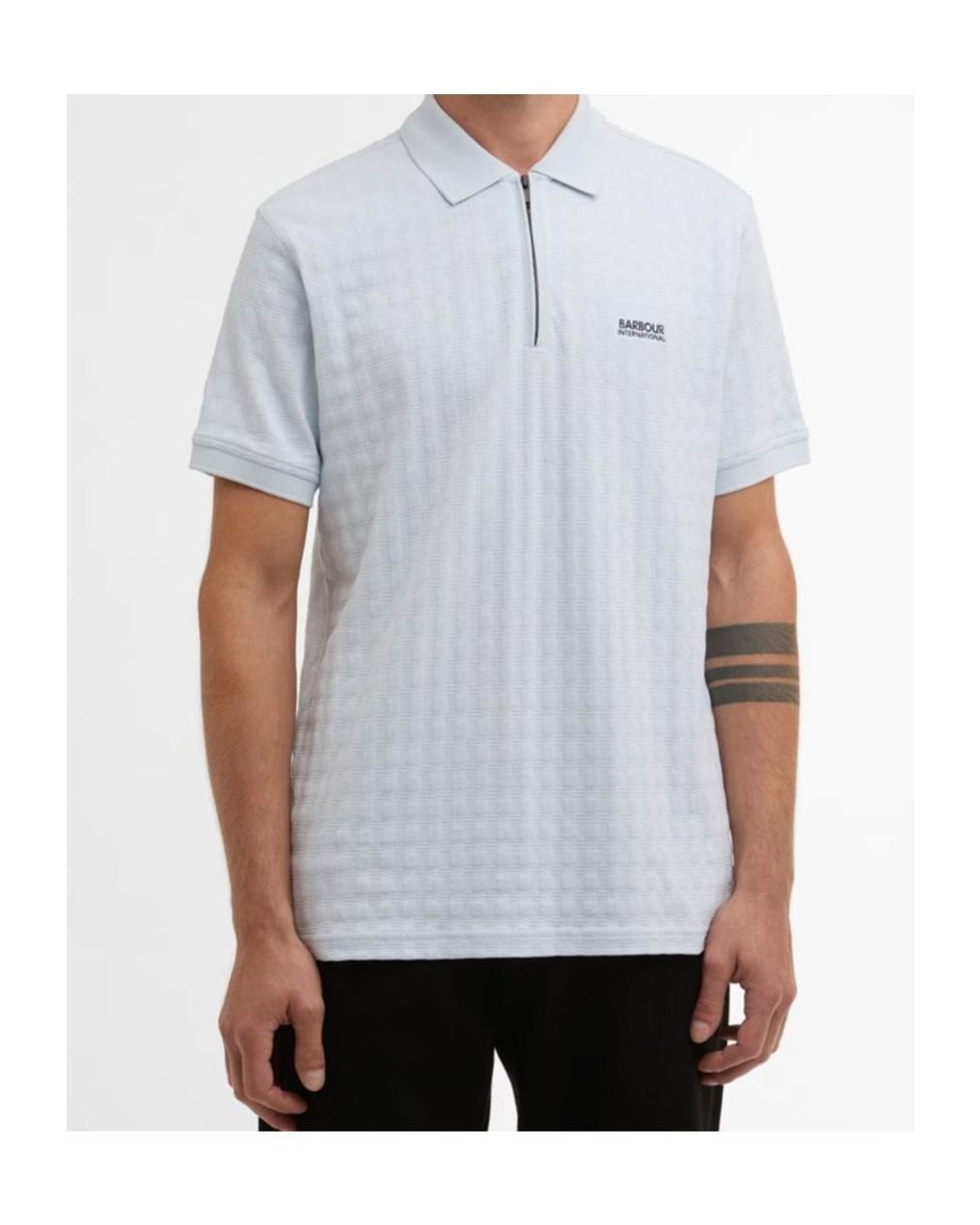 Barbour Blue Zippered Short-Sleeved Polo Shirt for men