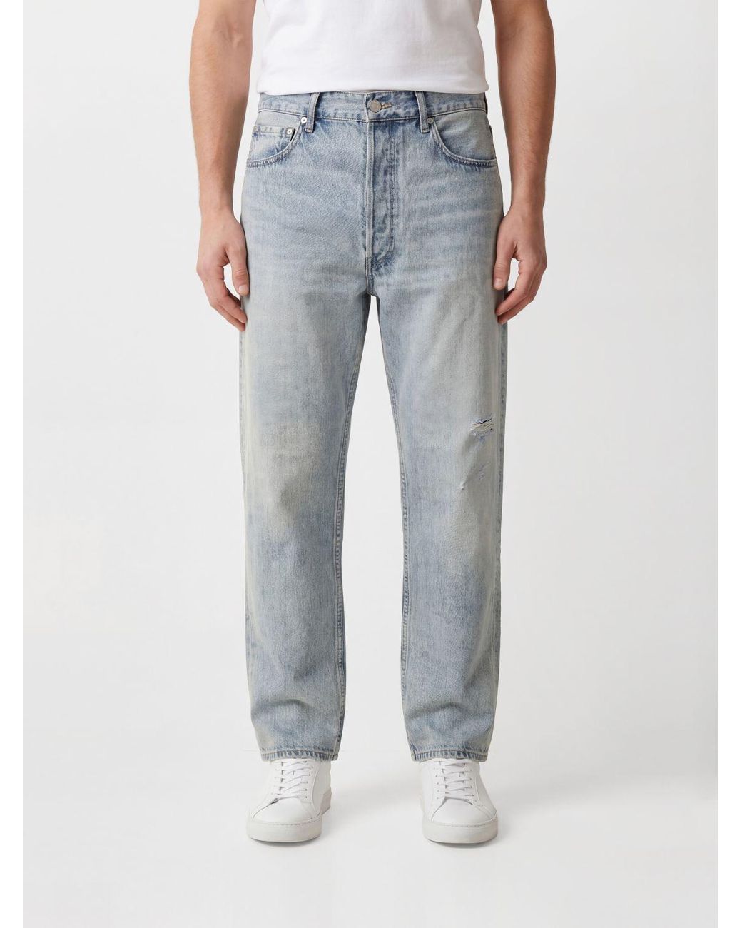 Auralee Blue Faded Selvedge Distressed Jeans for men