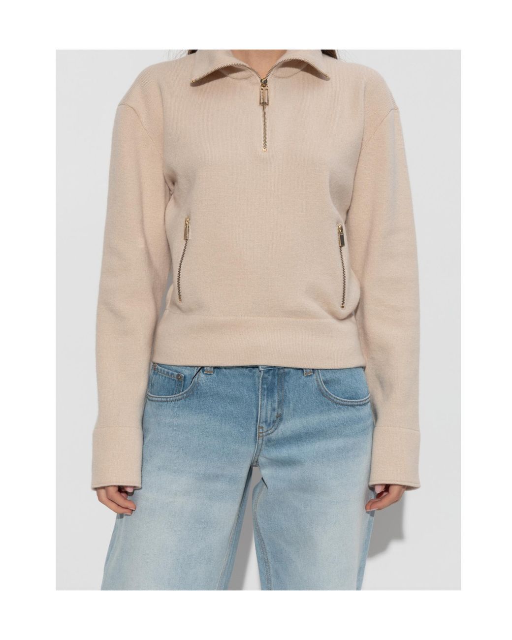 Victoria Beckham Natural Zip-Up Knitwear