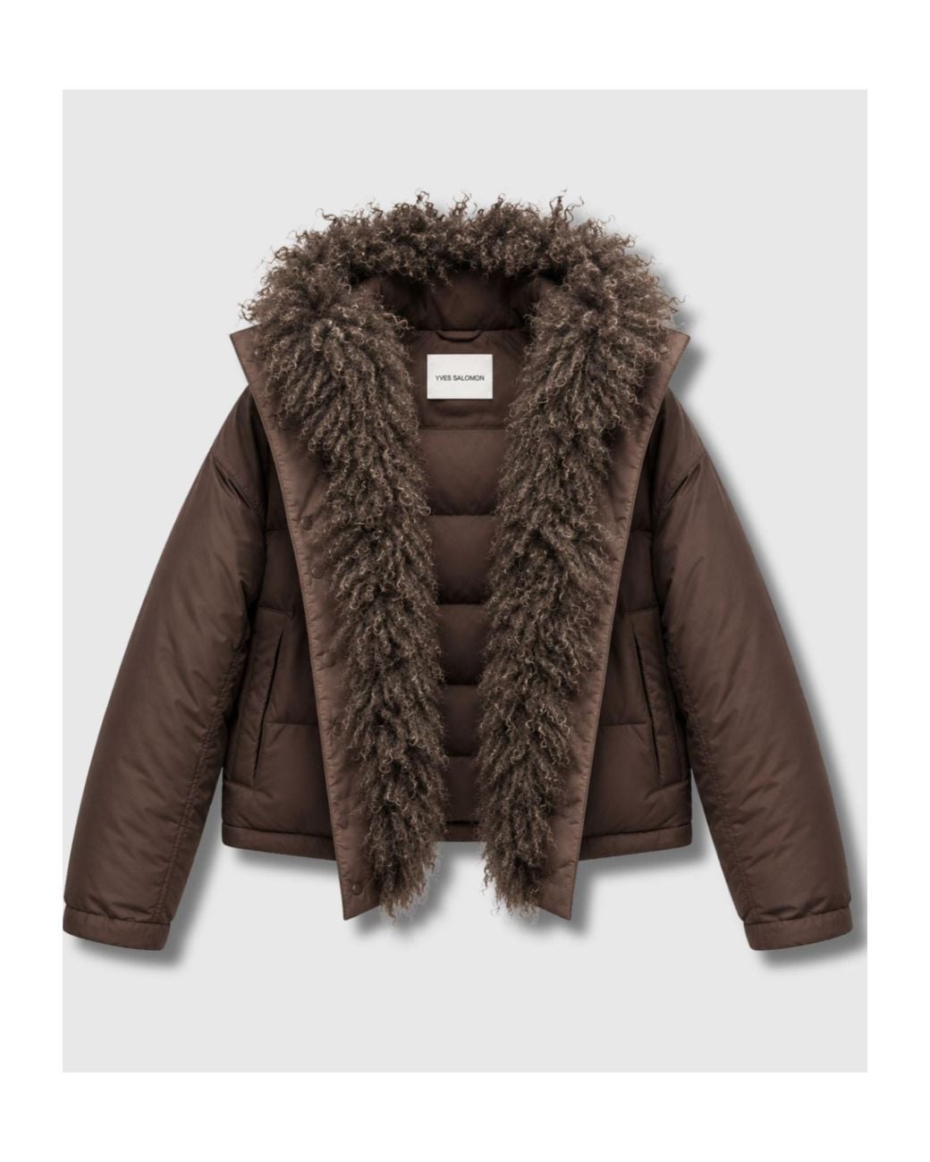 Yves Salomon Brown Down Jacket With Faux-Fur Trim And A Hood