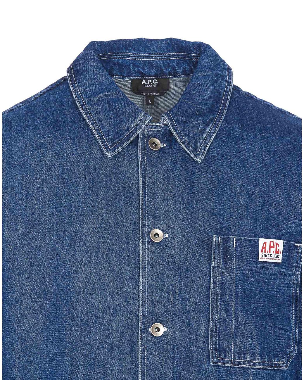 A.P.C. Blue Logo Patch Denim Overshirt for men
