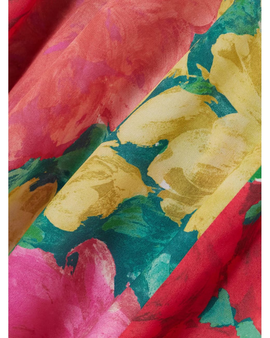 Balmain Red Paneled Floral-Print Silk Maxi Skirt