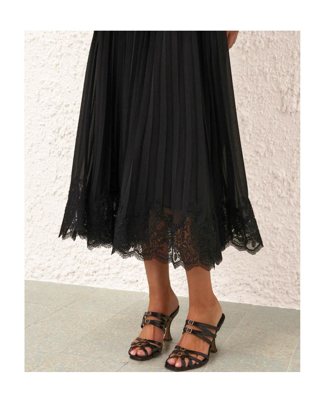 Zimmermann Black Pleated Lace Skirt