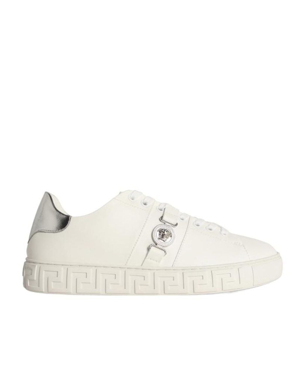 Versace White Round-Toe Lace-Up Sneakers for men