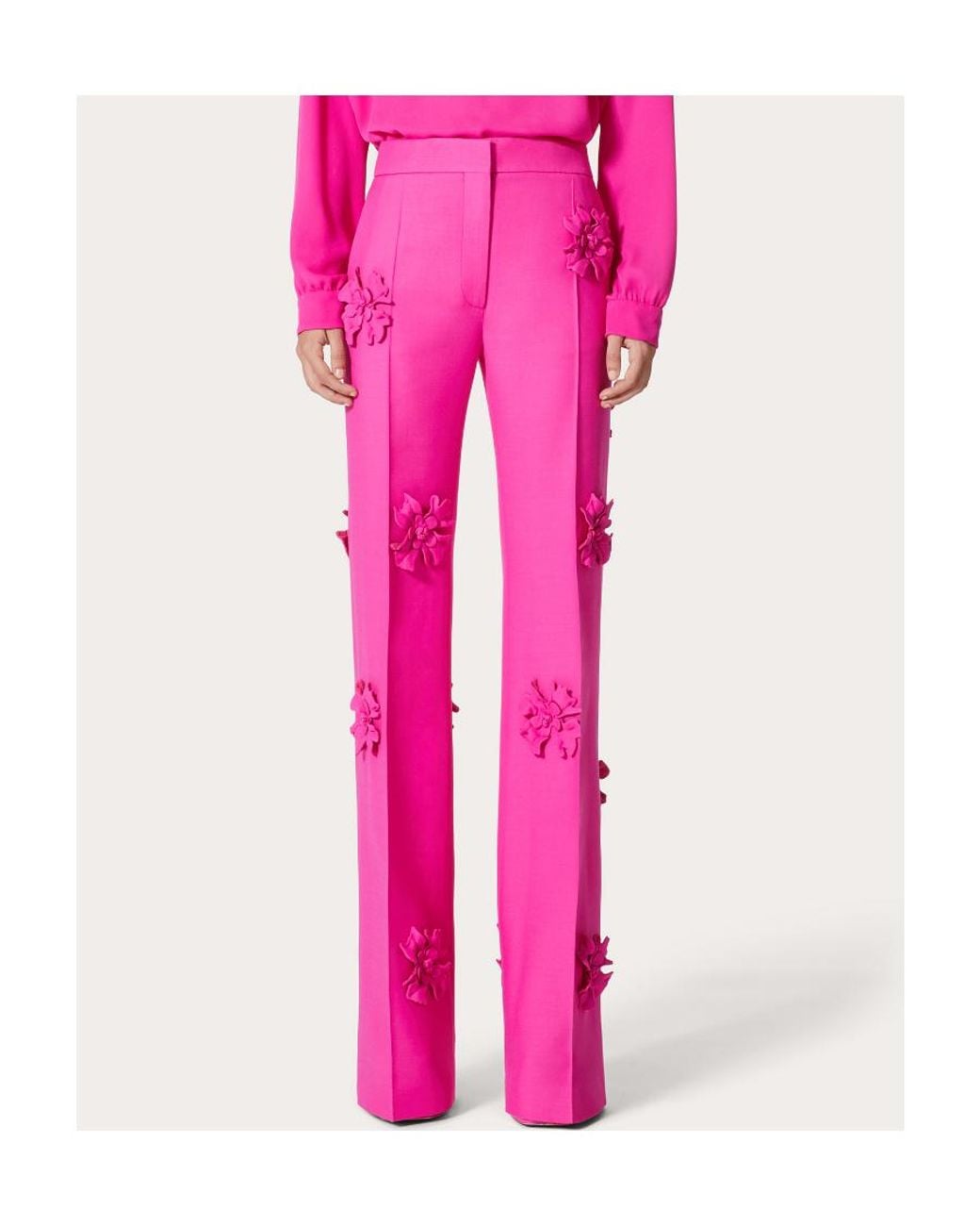 Valentino Pink Floral-Appliqué Tailored Trousers