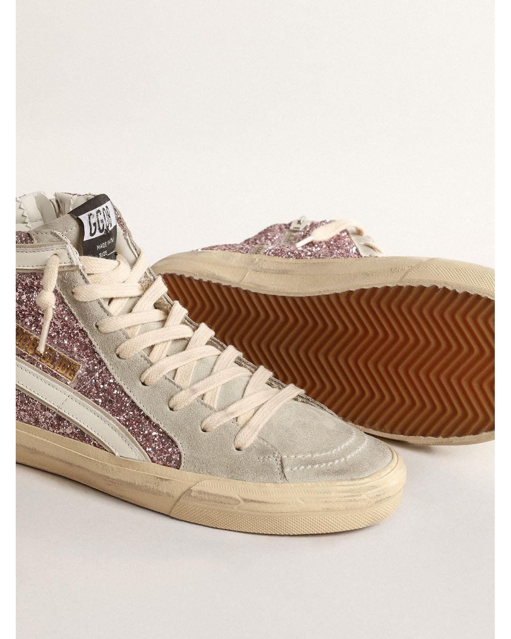 Golden Goose Deluxe Brand Natural Slide Glittered High-Top Sneakers