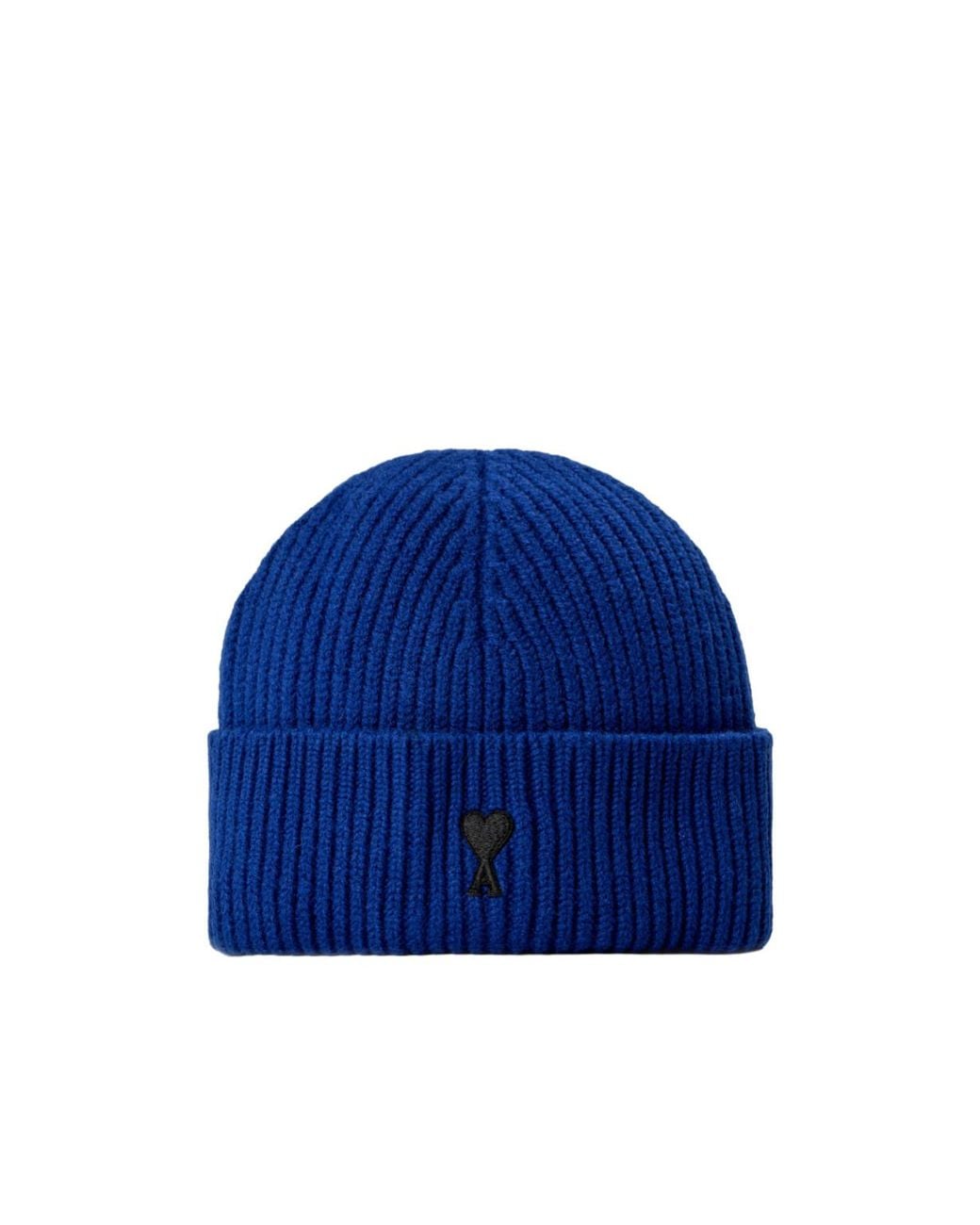 AMI Blue Ribbed Knit Beanie for men