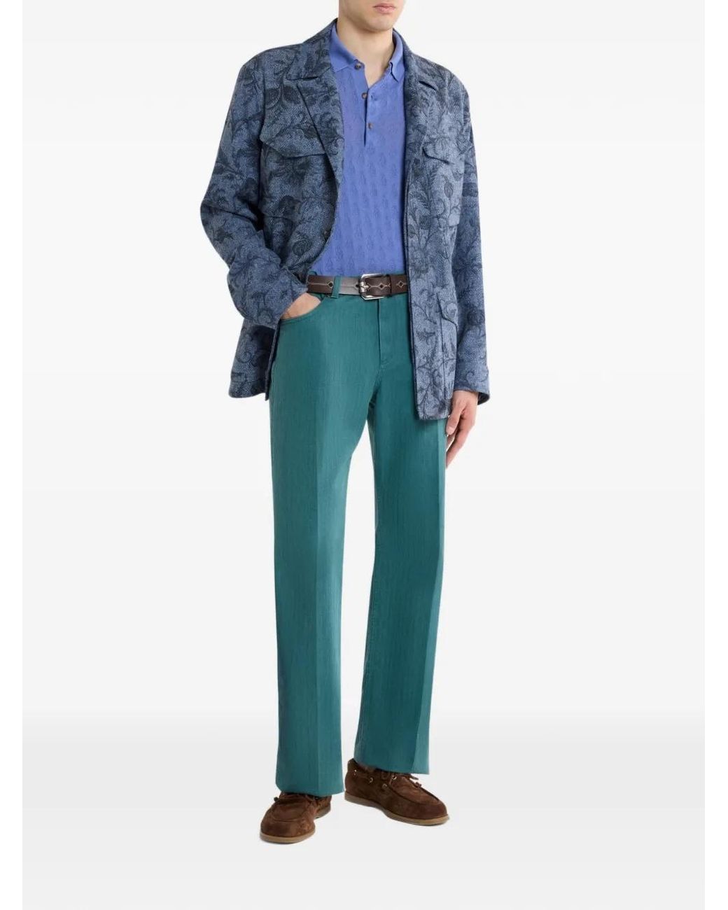 Etro Blue Cotton-Blend Jacket With Floral Motif for men
