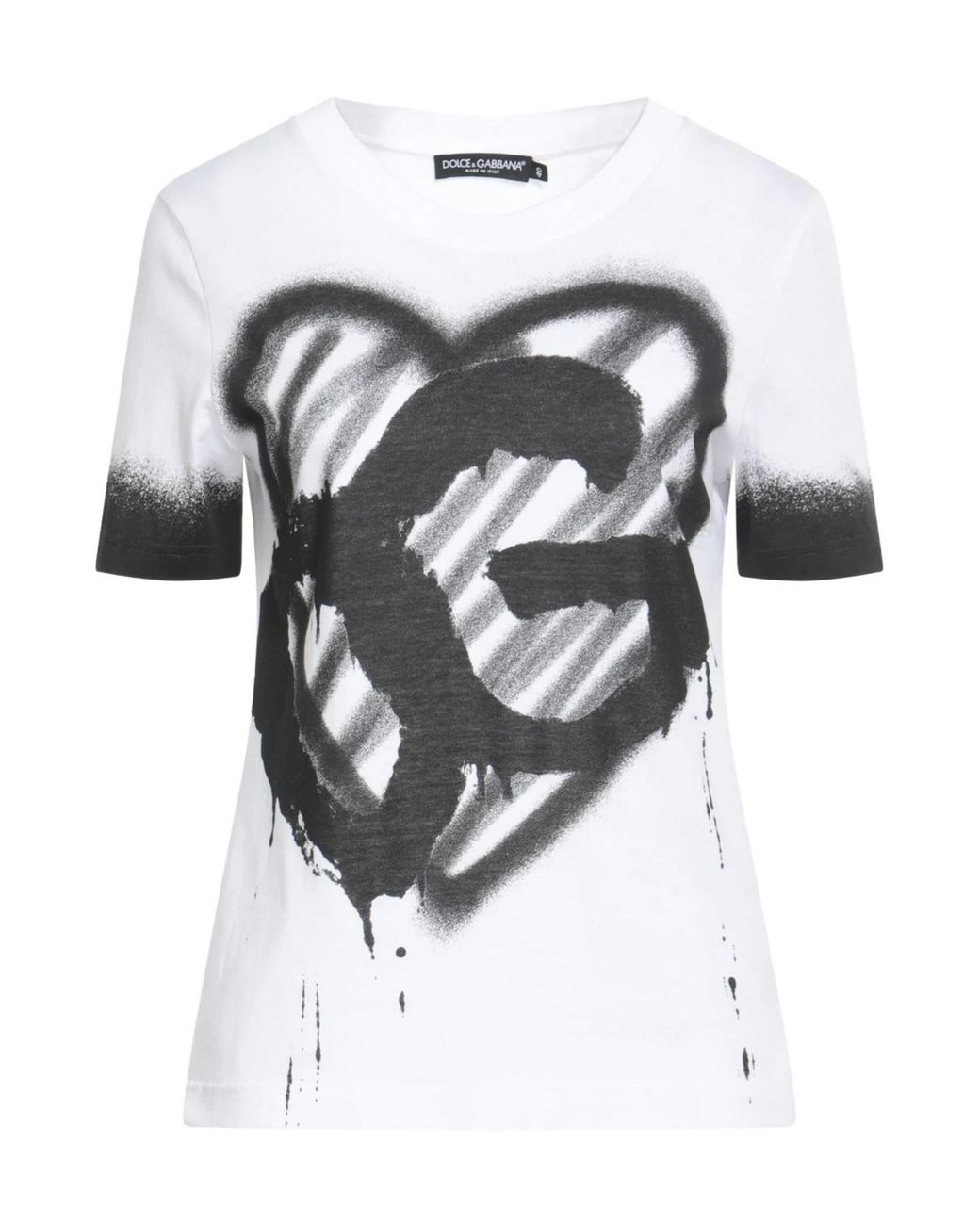 Dolce & Gabbana White Two-Tone Printed Short-Sleeve T-Shirt
