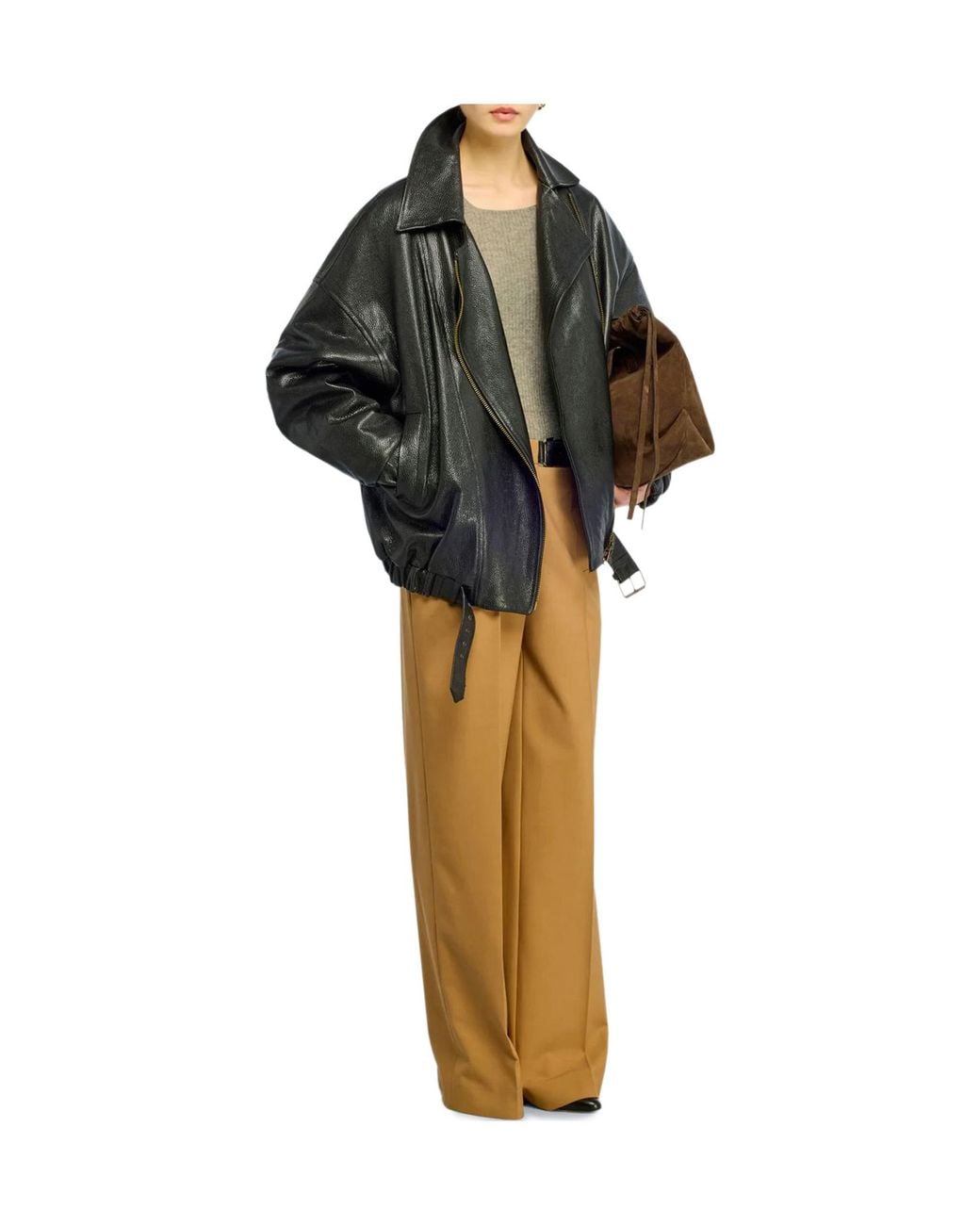 Semicouture Gray Oversized Biker Leather Jacket