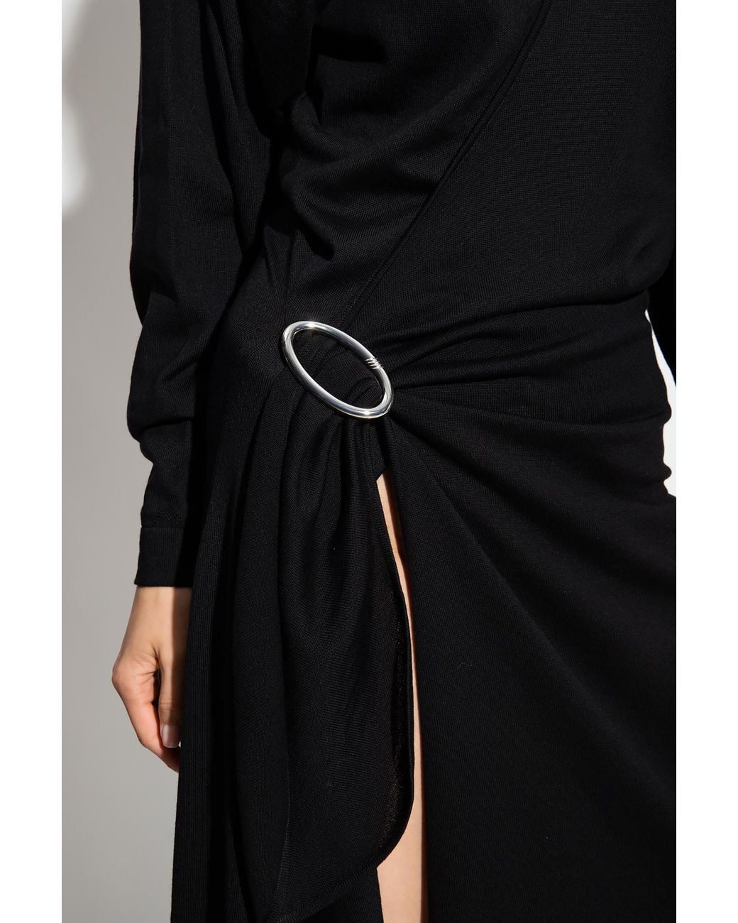 The Attico Black The Asymmetric Hem Wrap Midi Dress