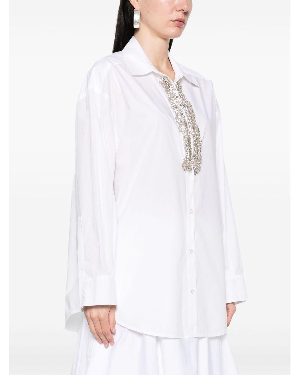 Pinko White Capirai Embellished V-Neck Shirt