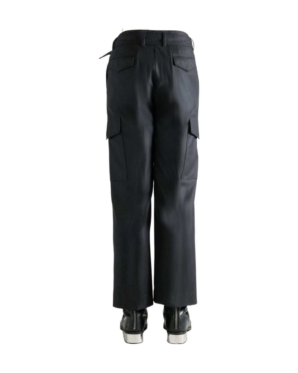 Auralee Black Fulling Flannel Cargo Slacks for men
