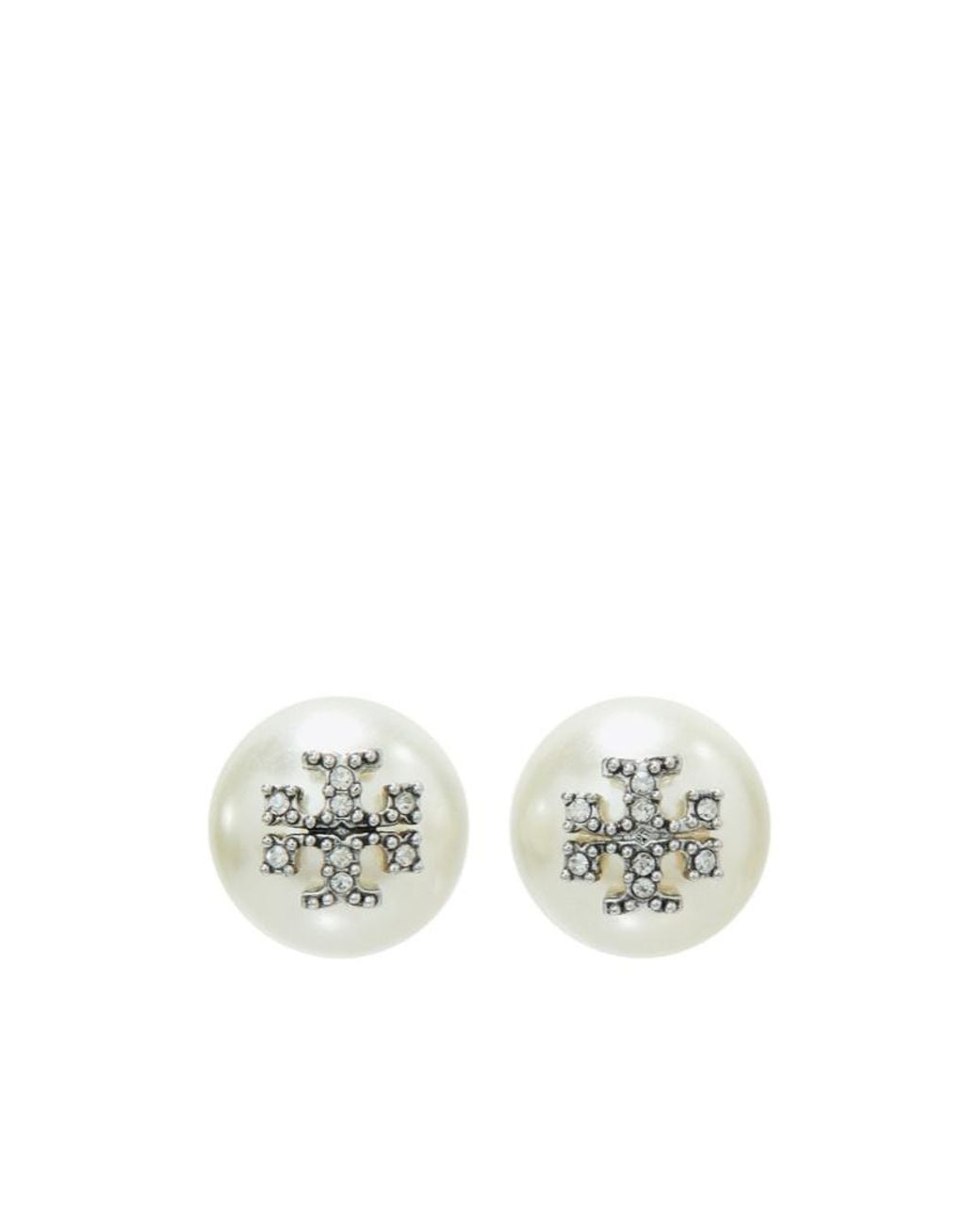 Tory Burch White Crystal-Embellished Earrings