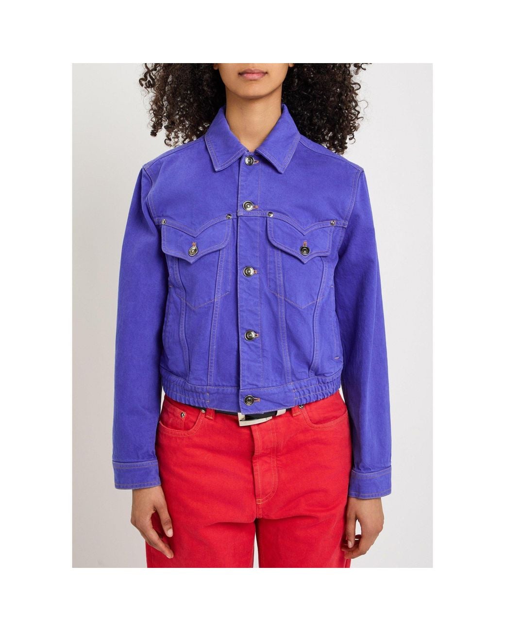 Versace Blue Notched Collar Short Denim Jacket