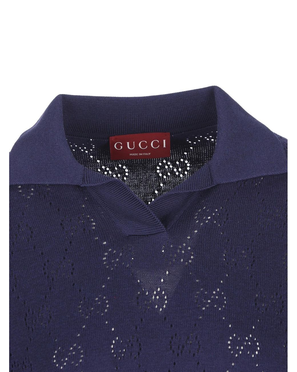 Gucci Blue Gg Short-Sleeved Ribbed Polo Shirt