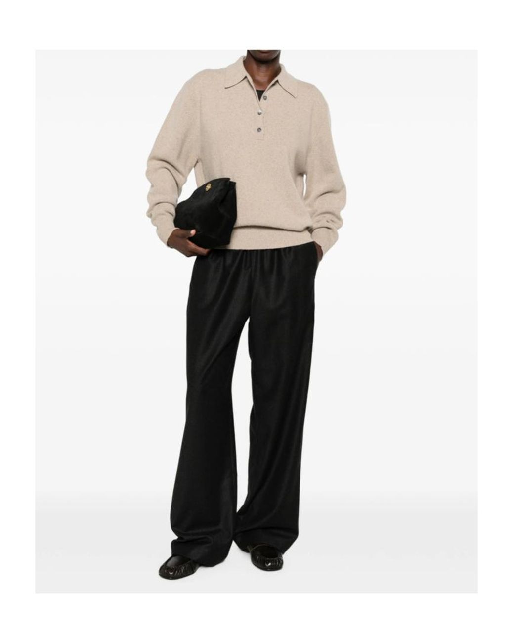 Rohe Natural Long-Sleeved Knitted Polo Jumper