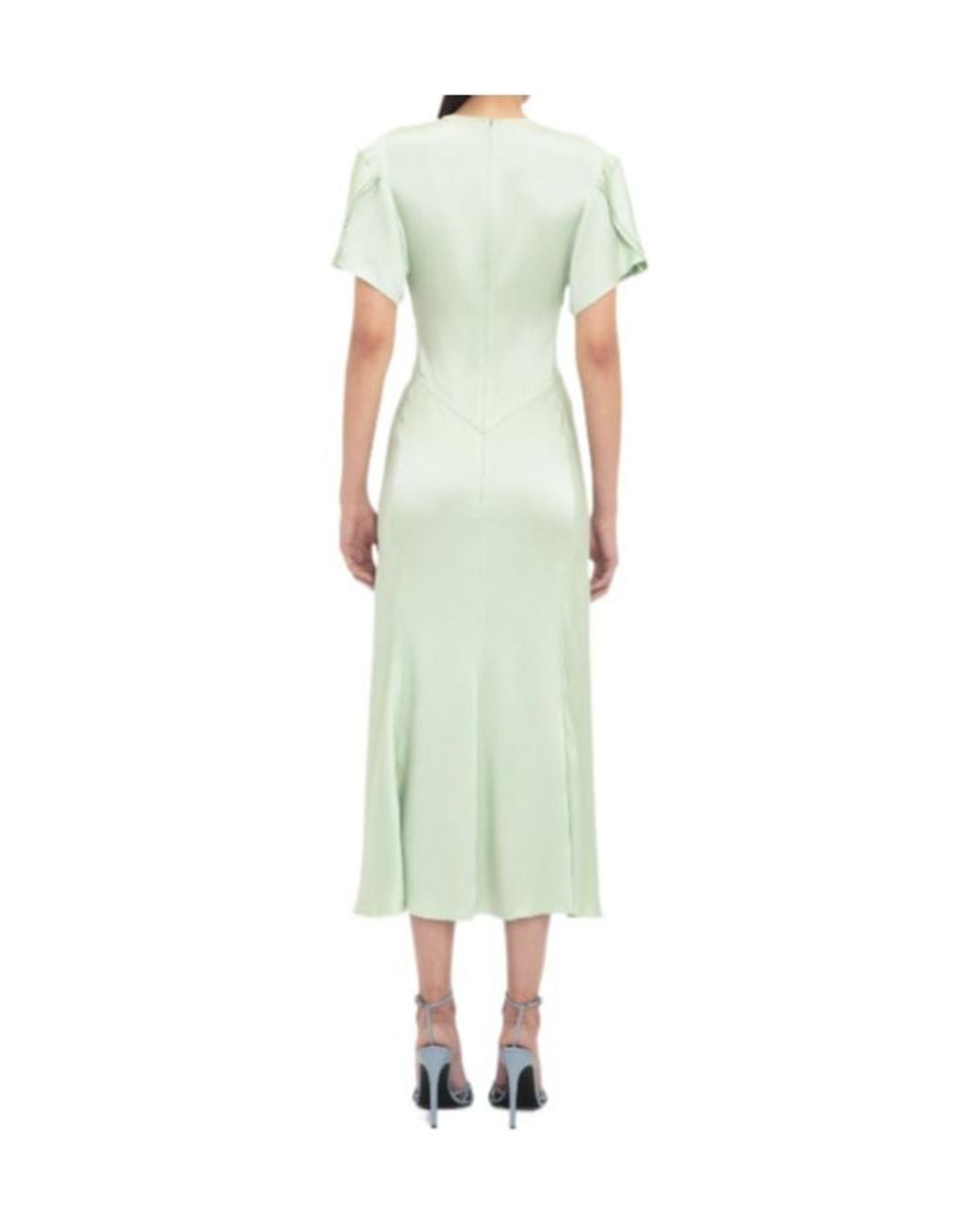 Victoria Beckham Green Gathered V-Neck Midi Dress