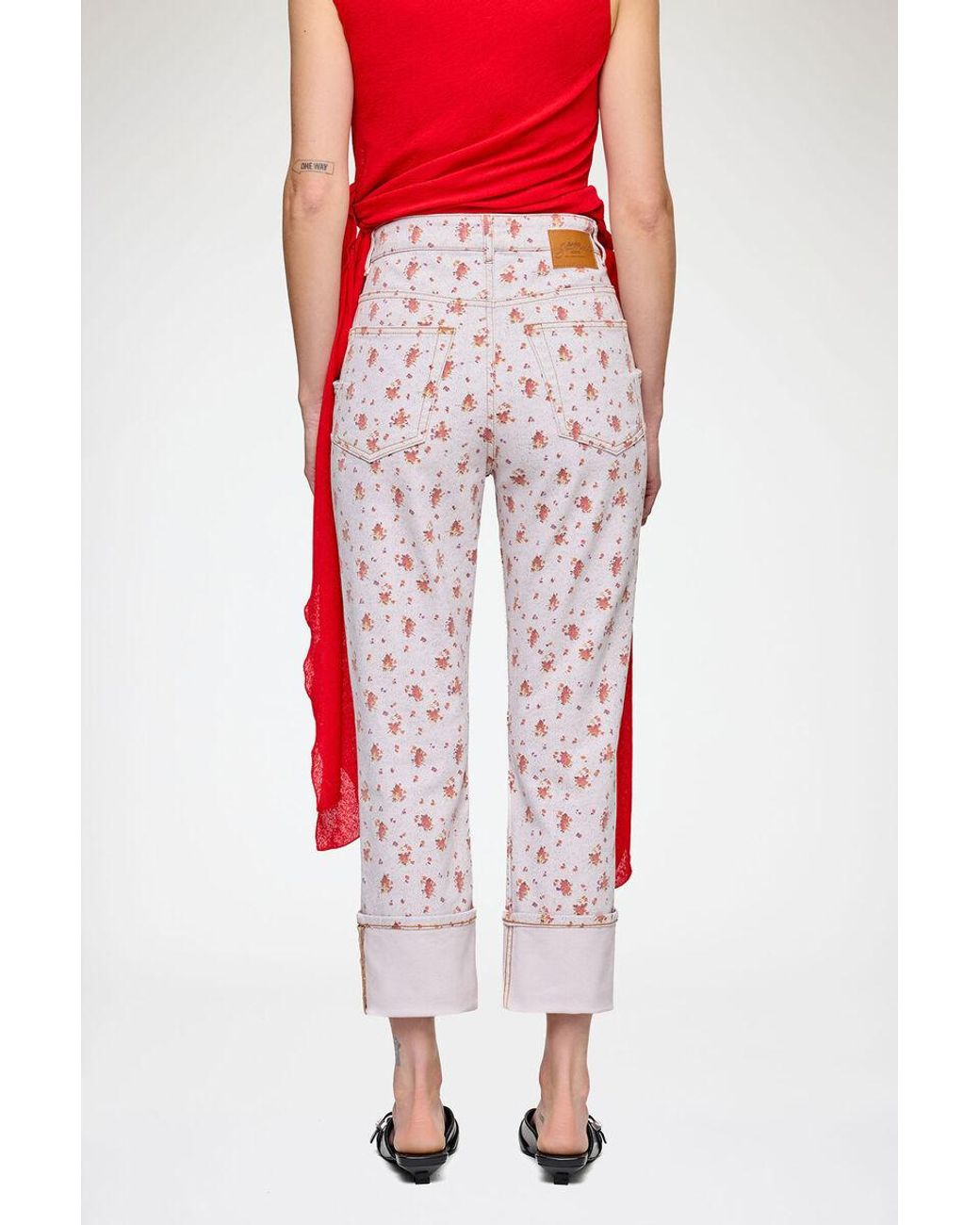 Ganni White Floral Turn-Up Capri Jeans