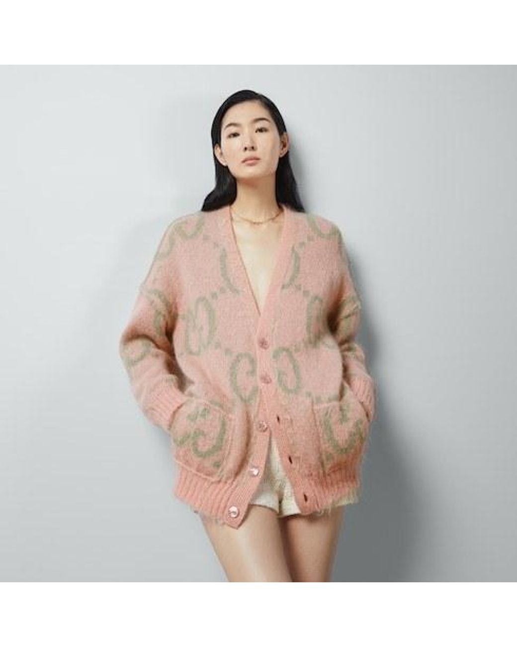 Gucci Gray Reversible Gg Cardigan