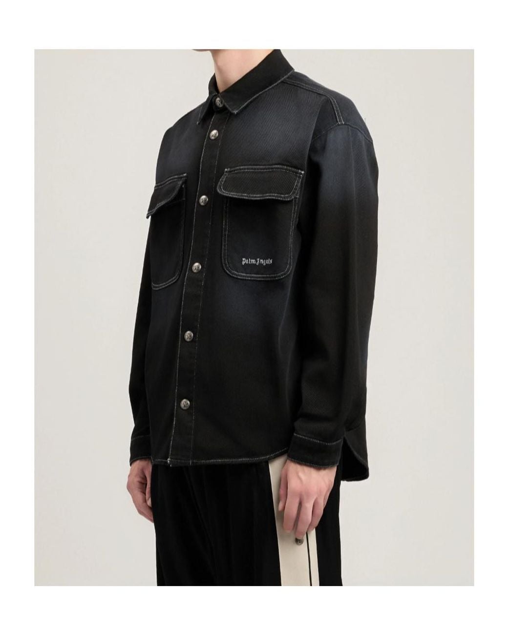 Palm Angels Black Classic Logo Loose Denim Shirt for men