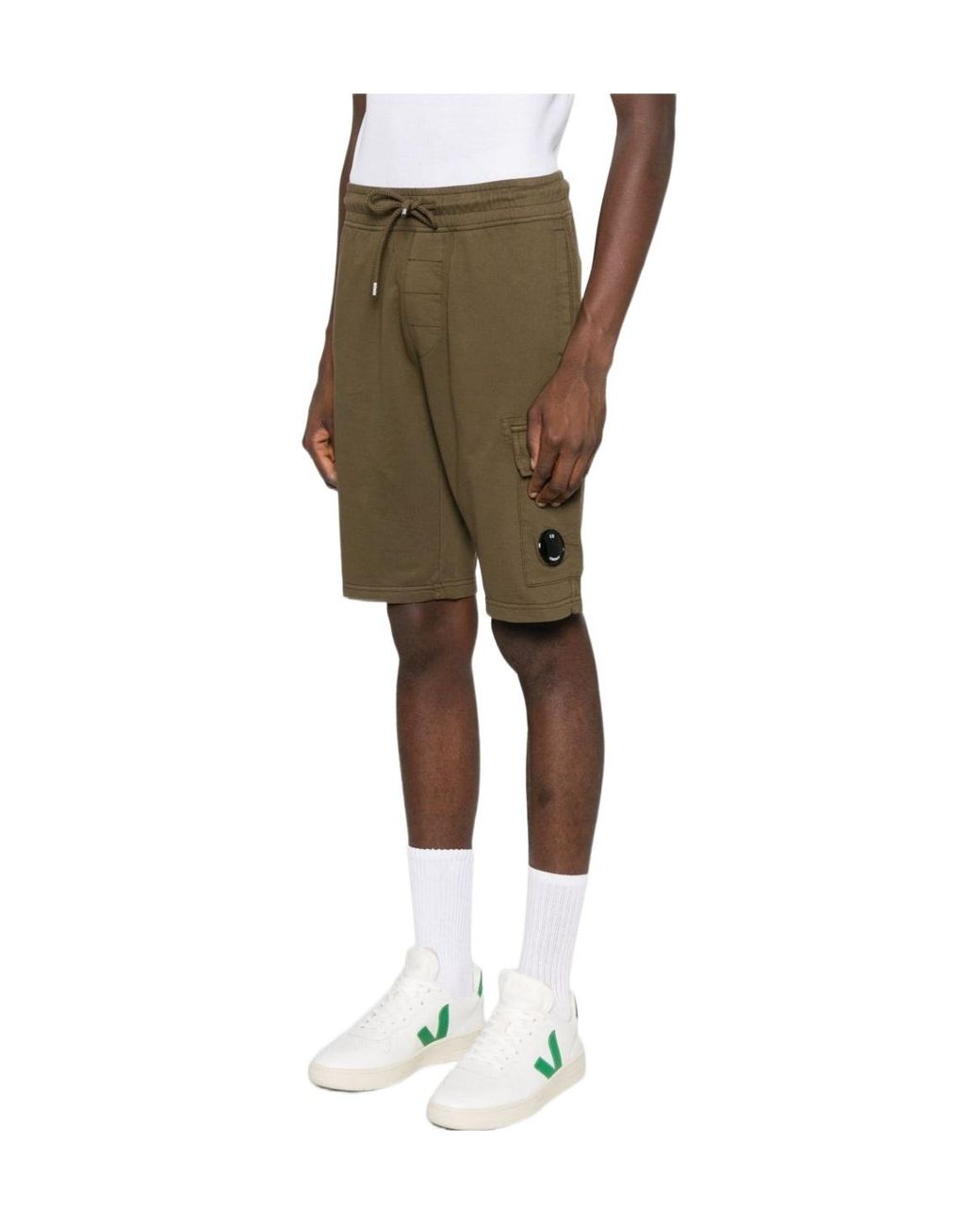 C P Company Green Light Fleece Cargo Lens Sweatshorts for men