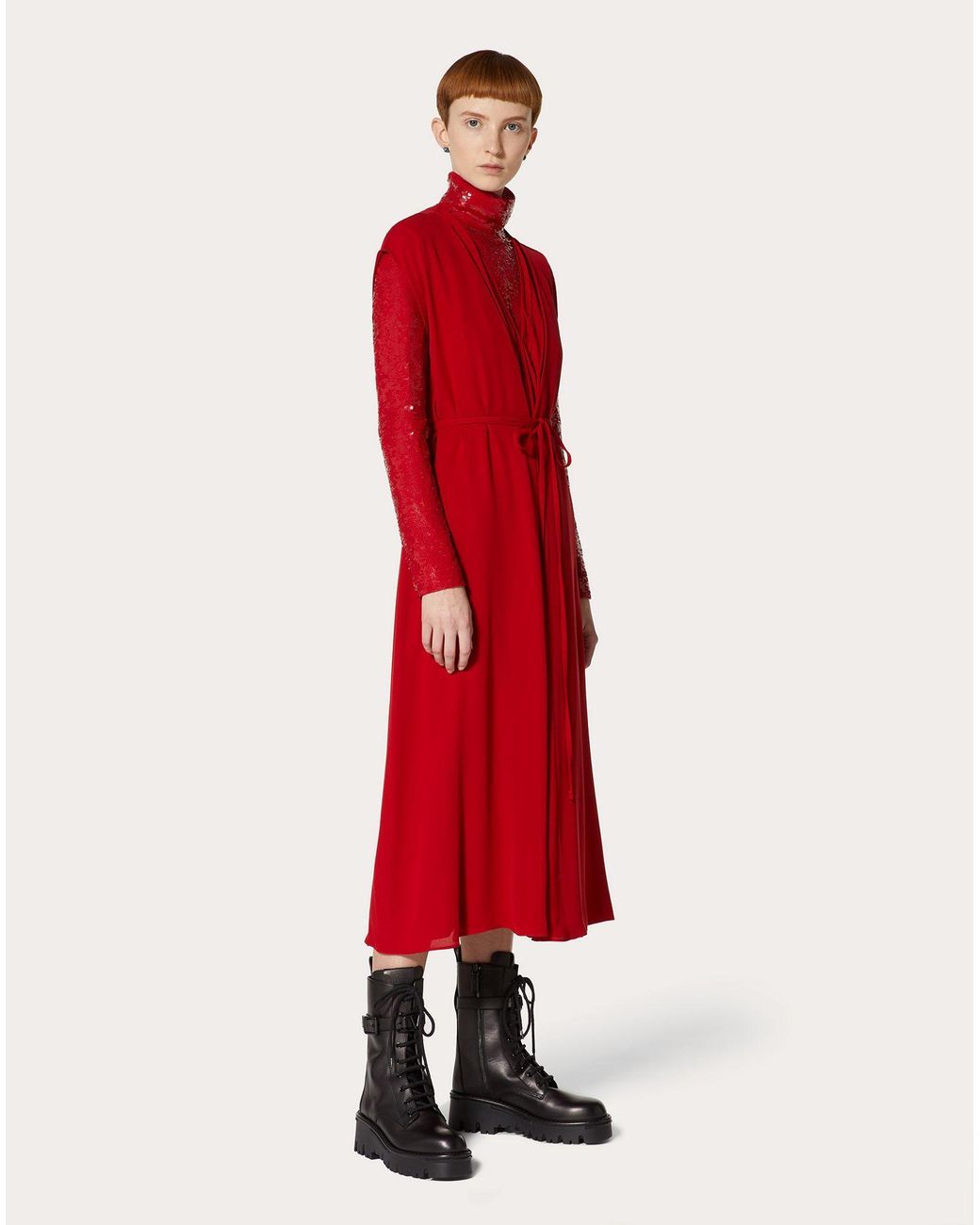 Valentino Red Sequinned High-Neck Zip-Up Jacket