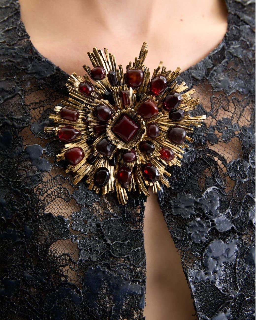 Saint Laurent Metallic Sunburst Brooch