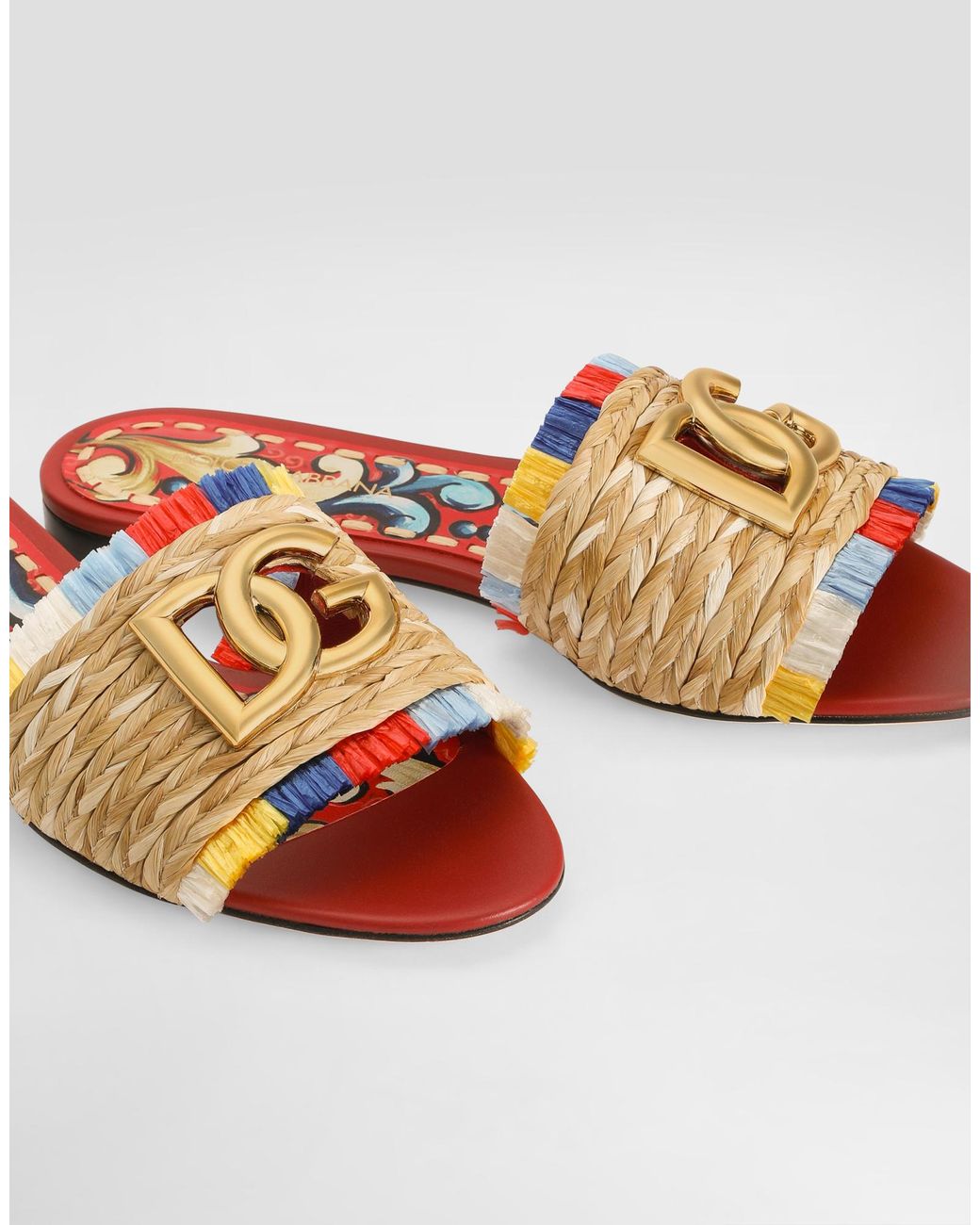 Dolce & Gabbana Multicolor Raffia Flat Slides