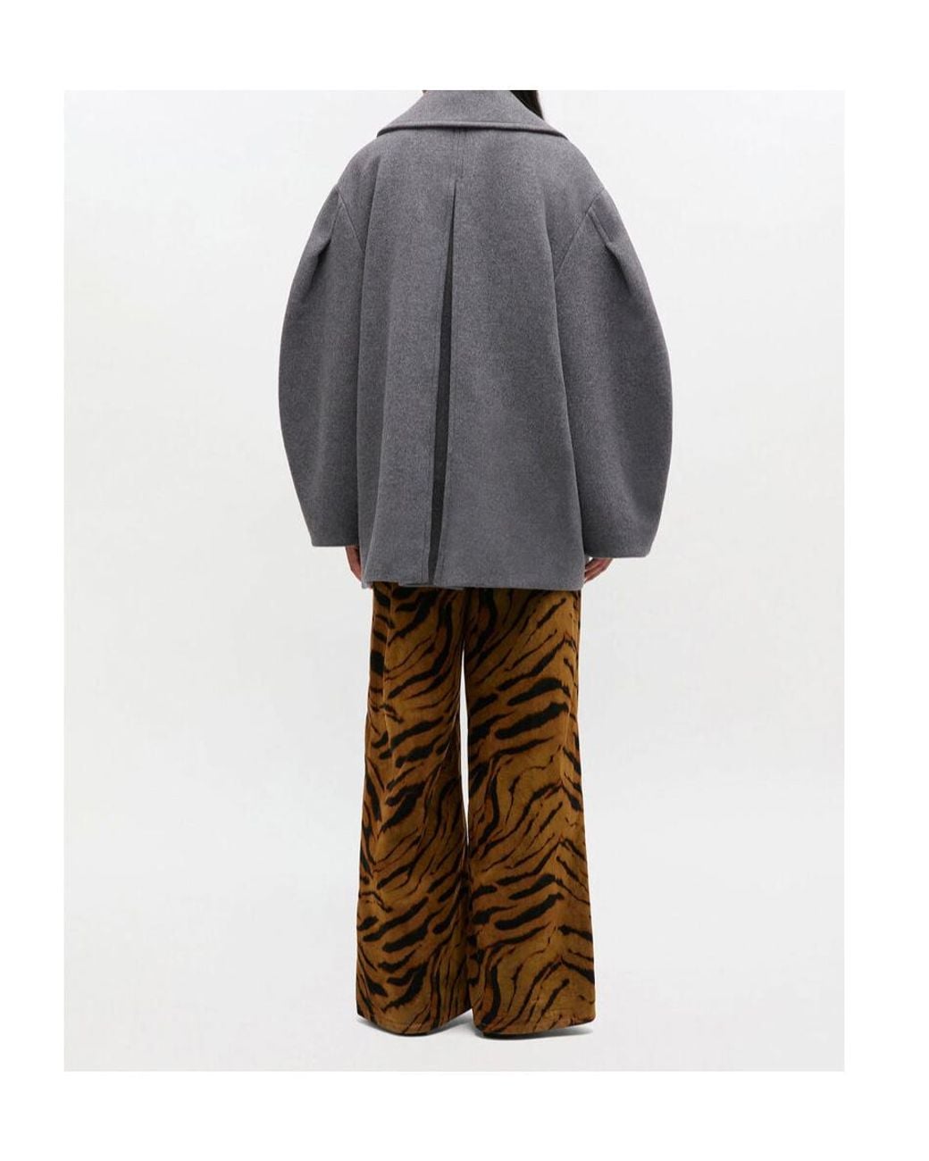 Ganni Gray Oversized Midi Peacoat