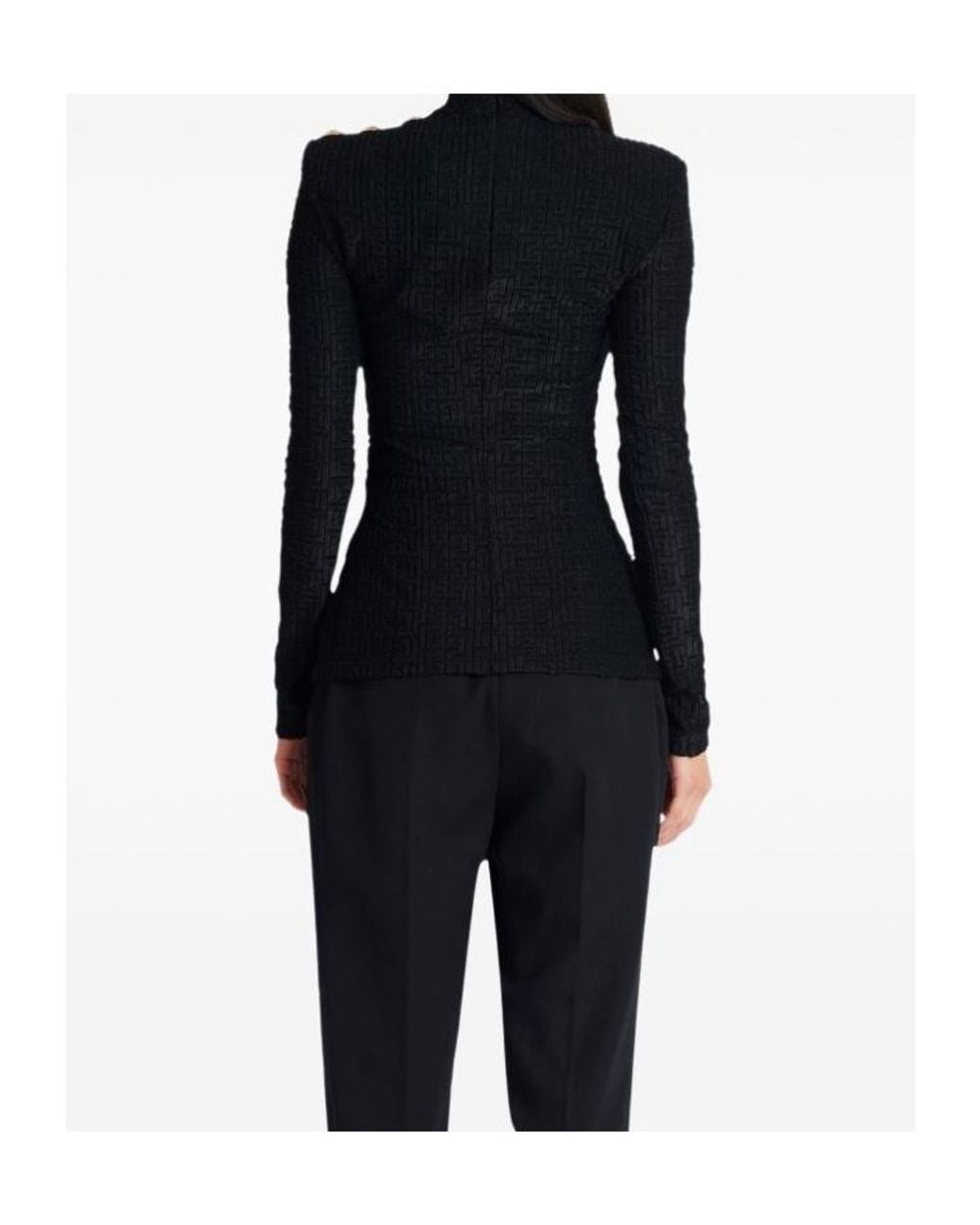 Balmain Black Bouclette Monogram Top