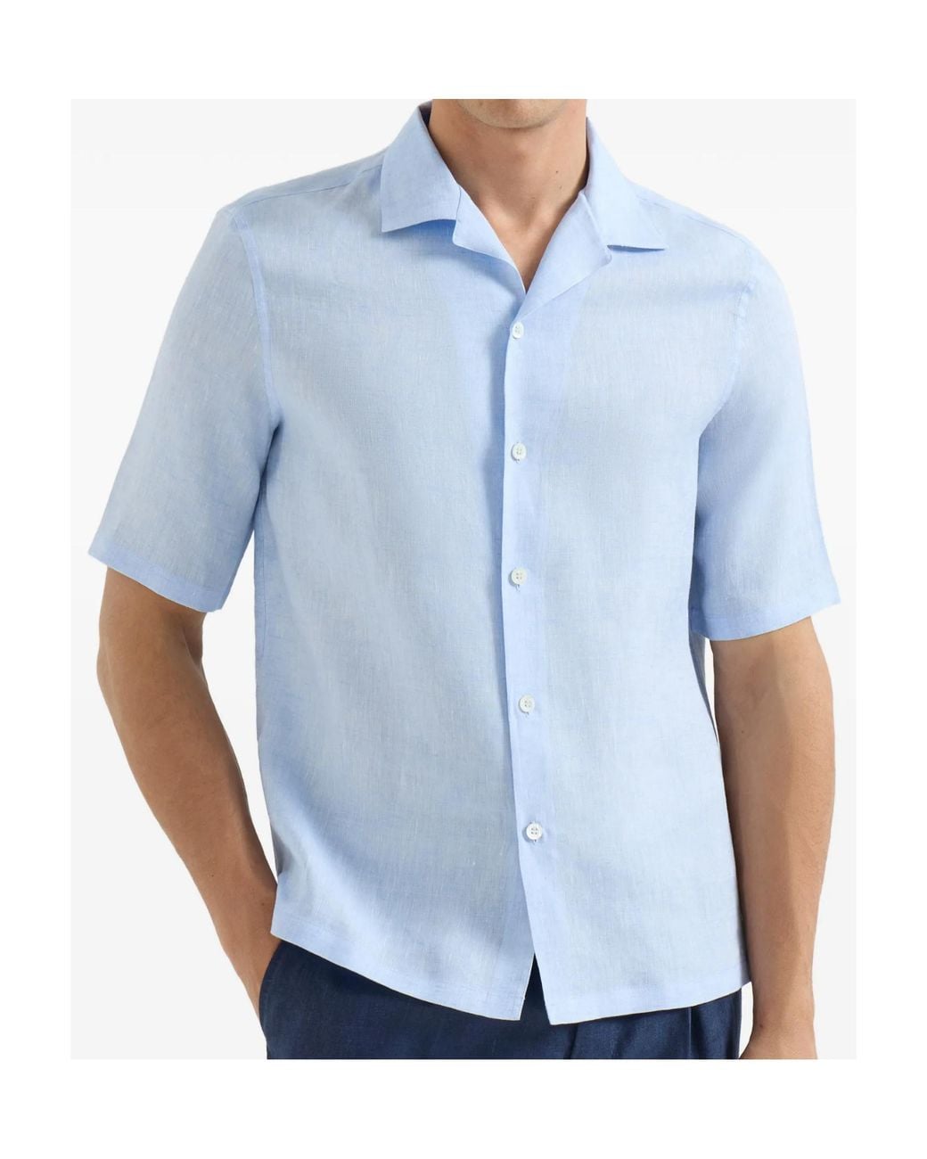 Brunello Cucinelli Blue Short-Sleeved Button-Up Shirt for men